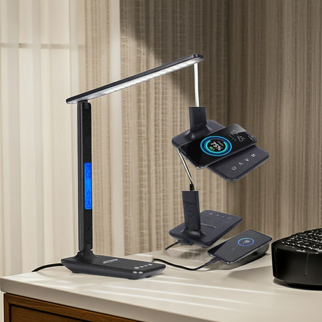 Lamp Plus 3 in 1 Lamp With Phone Charger, Clock And Thermostat