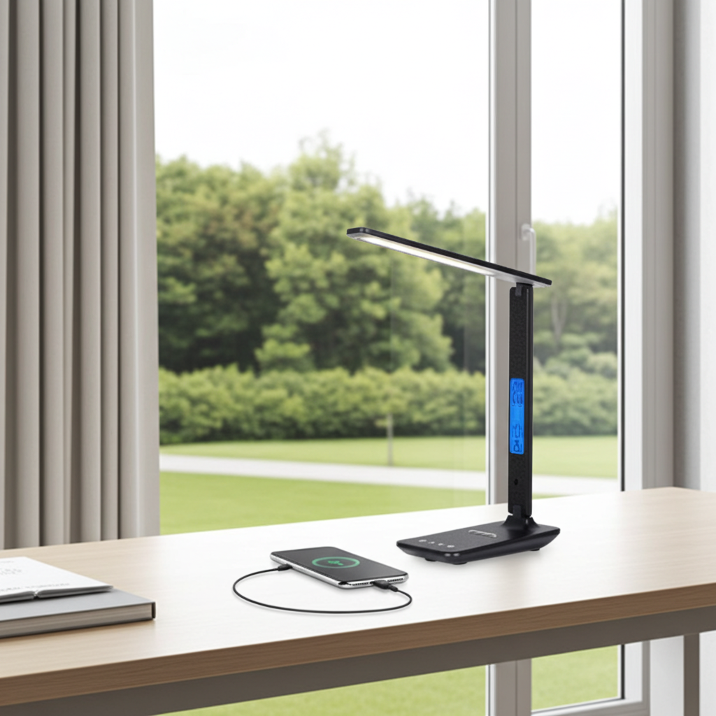 Lamp Plus 3 in 1 Lamp With Phone Charger, Clock And Thermostat